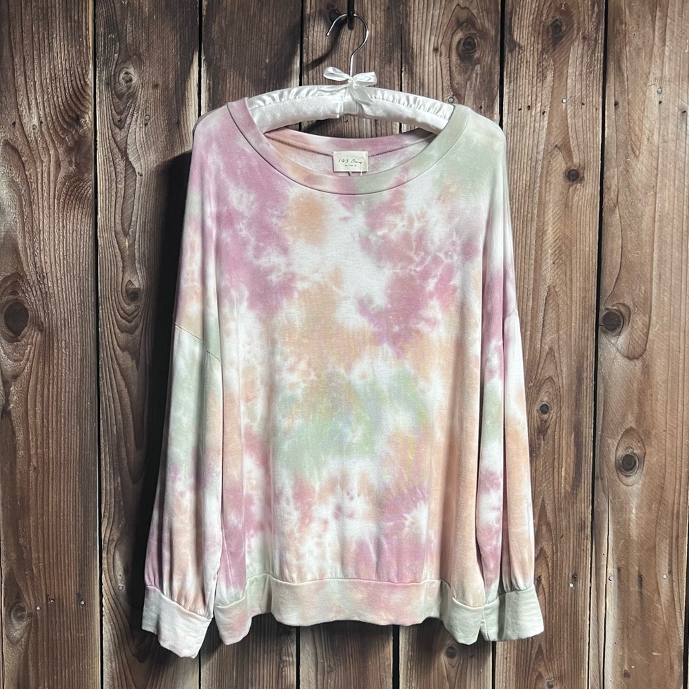 NWT 143 Story Soft Cozy Pastel Tie Dye Artsy Loungewear Pullover Sweatshirt Sz S